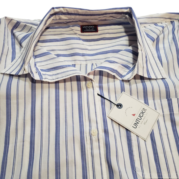 Untuckit Women’s Size 14 Blue Striped Button-Down Shirt – Casual Stretch Cotton - Picture 6 of 7